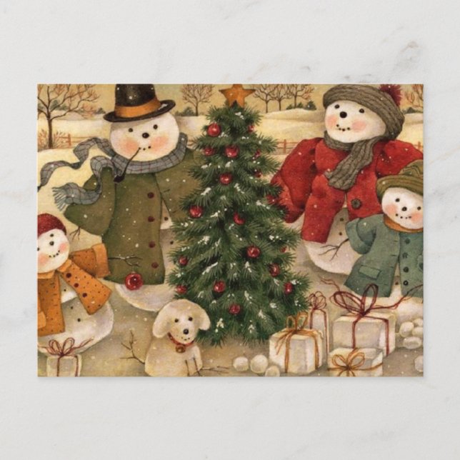 Cartes Pour Fêtes Annuelles Vintage Christmas Snowmen (Devant)