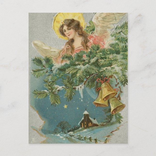 Cartes Pour Fêtes Annuelles Vintage Christmas Town Angel (Devant)