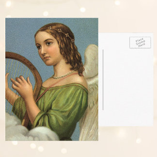 Cartes Pour Fêtes Annuelles Vintage Christmas, Victorian Angel with Music Harp