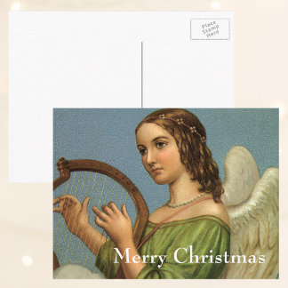 Cartes Pour Fêtes Annuelles Vintage Christmas, Victorian Angel with Music Harp