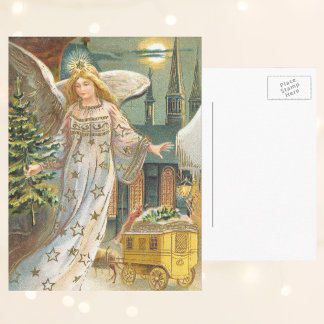 Cartes Pour Fêtes Annuelles Vintage Christmas, Victorian Angel with Tree