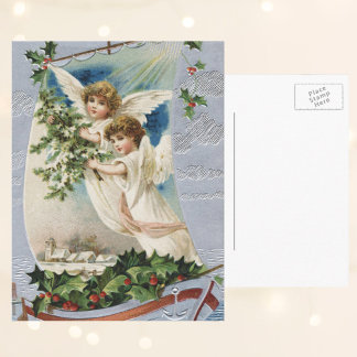 Cartes Pour Fêtes Annuelles Vintage Christmas, Victorian Angels in a Sailboat