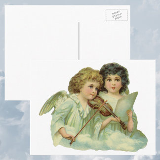 Cartes Pour Fêtes Annuelles Vintage Christmas, Victorian Angels Music Violin