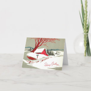 Cartes Pour Fêtes Annuelles Vintage Christmas Winter Red Grange