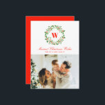 Cartes Pour Fêtes Annuelles Vintage Christmas Wreath Monogramme Photo<br><div class="desc">Une élégante couronne de saints et de faux accents nom de famille une lettre monogramme sur cette carte de vacances de Noël photo paysage unique dans les tons classiques de rouge et vert. Ajoutez un message personnalisé plus long à l'arrière de la carte pour plus d'options de personnalisation et faites...</div>