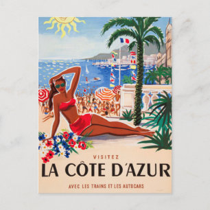 Cartes Pour Fêtes Annuelles Vintage Côte d'Azur Beach Girl