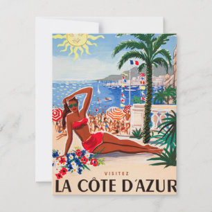 Cartes Pour Fêtes Annuelles Vintage Côte d'Azur Beach Girl