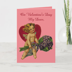 Cartes Pour Fêtes Annuelles Vintage Cupidé Avec Fleurs