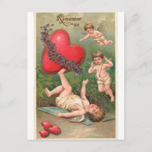 Cartes Pour Fêtes Annuelles Vintage Cupidon Cherub Coeurs rouges Valentine