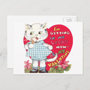 Cartes Pour Fêtes Annuelles Vintage Cute Valentine's Day Chat Licking Glace Cr