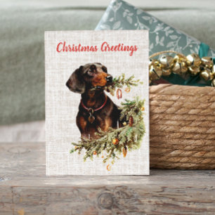 Cartes Pour Fêtes Annuelles Vintage Dachshund Chien Rustique voeux de Noël