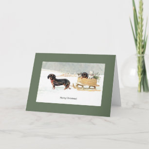 Cartes Pour Fêtes Annuelles Vintage Dachshund Puppies & Kittens Christmas Card