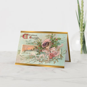 Cartes Pour Fêtes Annuelles Vintage Dame De Neige Et Mistletoe De Noël