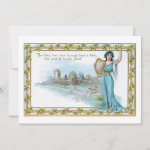 Cartes Pour Fêtes Annuelles Vintage dame irlandaise avec la harpe et la fronti
