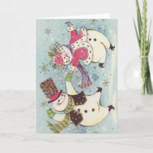 Cartes Pour Fêtes Annuelles Vintage Dancing Snowman Couple
