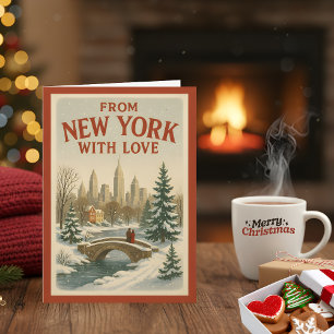 Cartes Pour Fêtes Annuelles Vintage De New York Avec L'Amour Noël Plié
