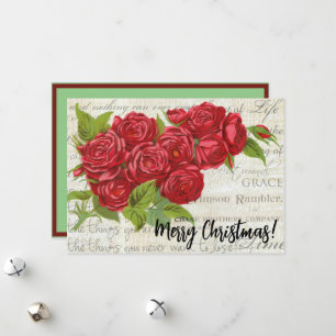 Cartes Pour Fêtes Annuelles Vintage de Noël victorien Bouquet de Rose rouge