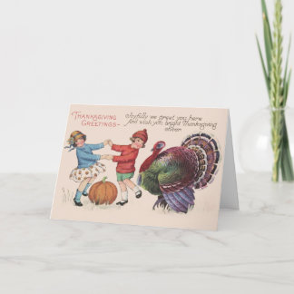 Cartes Pour Fêtes Annuelles Vintage de Thanksgiving Enfants avec Dinde