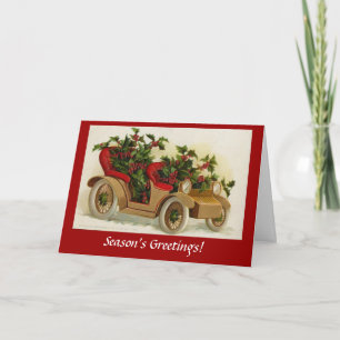 Cartes Pour Fêtes Annuelles Vintage Décoré Automobile Noël
