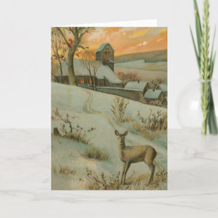 Cartes Pour Fêtes Annuelles Vintage Deer Hill Snowy Country Village Noël