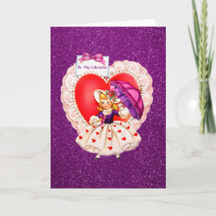 Cartes Pour Fêtes Annuelles Vintage dentelle coeur tenant parapluie violet