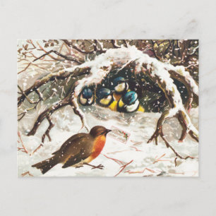 Cartes Pour Fêtes Annuelles Vintage description des oiseaux en vacances de Noë