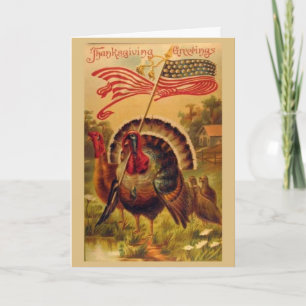 Cartes Pour Fêtes Annuelles Vintage - Dindons d'Action de grâce patriotique,