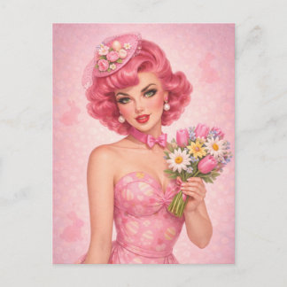Cartes Pour Fêtes Annuelles Vintage Easter Postcard | Pink Floral