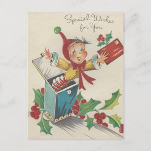 Cartes Pour Fêtes Annuelles Vintage Elfe De Noël Dans Une Boîte