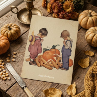 Cartes Pour Fêtes Annuelles Vintage Enfants reconnaissants Joyeux Thanksgiving