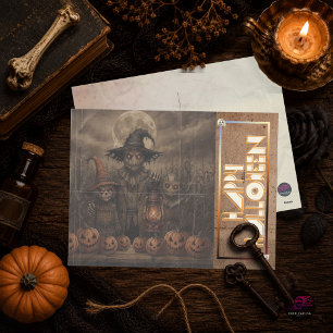 Cartes Pour Fêtes Annuelles Vintage Épouvantail Effrayant Halloween