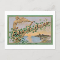 Vintage Erin Go Bragh, Gold Irish Harp & Shamrock