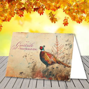 Cartes Pour Fêtes Annuelles Vintage faisan dans le pré Thanksgiving