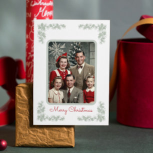 Cartes Pour Fêtes Annuelles Vintage Famille Photo Cadre Vert Pin Noël