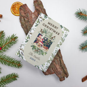 Cartes Pour Fêtes Annuelles Vintage Famille Photo Foliage Verdure Noël