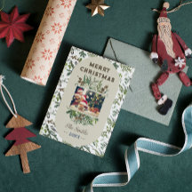 Vintage Famille Photo Foliage Verdure Noël