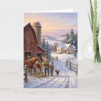 Cartes Pour Fêtes Annuelles Vintage Farm Noël : Père et Fils