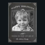 Cartes Pour Fêtes Annuelles Vintage Faux Chalkboard Happy Holidays Photo<br><div class="desc">Envoyez vos souhaits de vacances à vos amis et à votre famille avec cette carte de vacances personnalisable. Cette carte de vacances photo présente un faux motif de tableau noir. Personnalisez en ajoutant vos détails. Cette carte de vacances personnalisée est disponible en d'autres couleurs et en carton. Des éléments correspondants...</div>