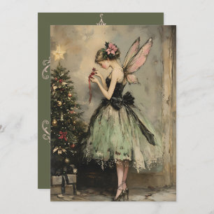 Cartes Pour Fêtes Annuelles Vintage Fée de Noël en arbre de décoration vert