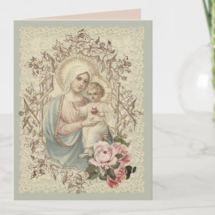 Cartes Pour Fêtes Annuelles Vintage Fête des mères de la Vierge Marie religieu
