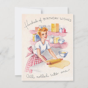 Cartes Pour Fêtes Annuelles Vintage fille 100 voeux d'anniversaire Baking