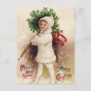 Cartes Pour Fêtes Annuelles Vintage fille avec arbre de Noël, Ellen Clapsaddle