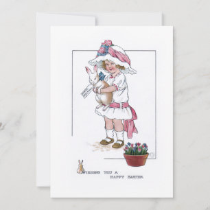 Cartes Pour Fêtes Annuelles Vintage fille avec Bonnet et Lapin de Pâques