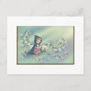 Cartes Pour Fêtes Annuelles Vintage Fille De Noël Avec Agneau