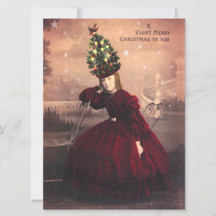 Cartes Pour Fêtes Annuelles Vintage Fille de Noël avec Casquette d'arbre