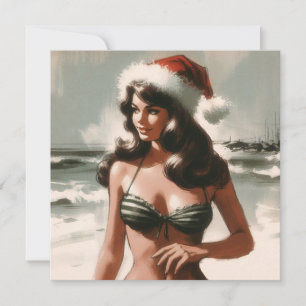Cartes Pour Fêtes Annuelles Vintage fille en Bikini et Santa Hat Retro Pin Up