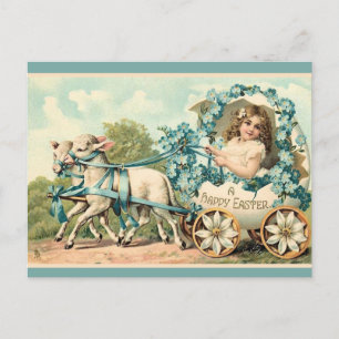 Cartes Pour Fêtes Annuelles Vintage fille victorienne dans le transport d'oeuf