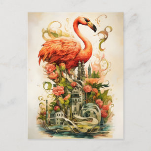 Cartes Pour Fêtes Annuelles Vintage Flamants roses Fleurs naturelles Paradis
