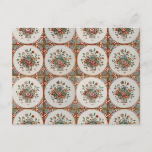 Cartes Pour Fêtes Annuelles Vintage Floral Terracotta Carreaux Motif