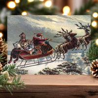 Vintage Flying Père Noël Sleigh Reindeer Noël